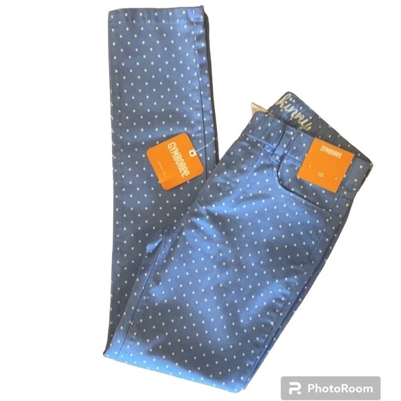 Gymboree Girls Blue Polka Dot Print Kimmis Pants - Size 10 NWT Super Skinny - Picture 1 of 7
